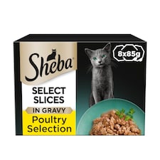 Sheba Select Slices Wet Cat Food Trays Poultry in Gravy 8x85g