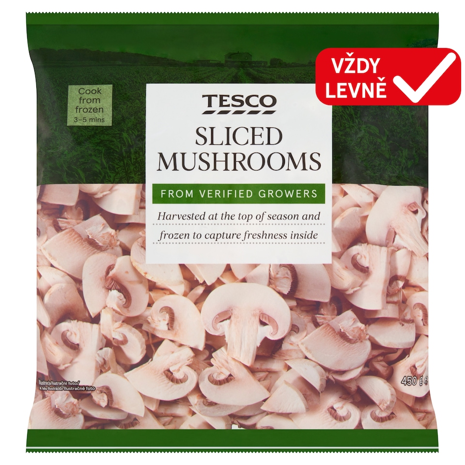 Tesco Žampiony krájené 450g