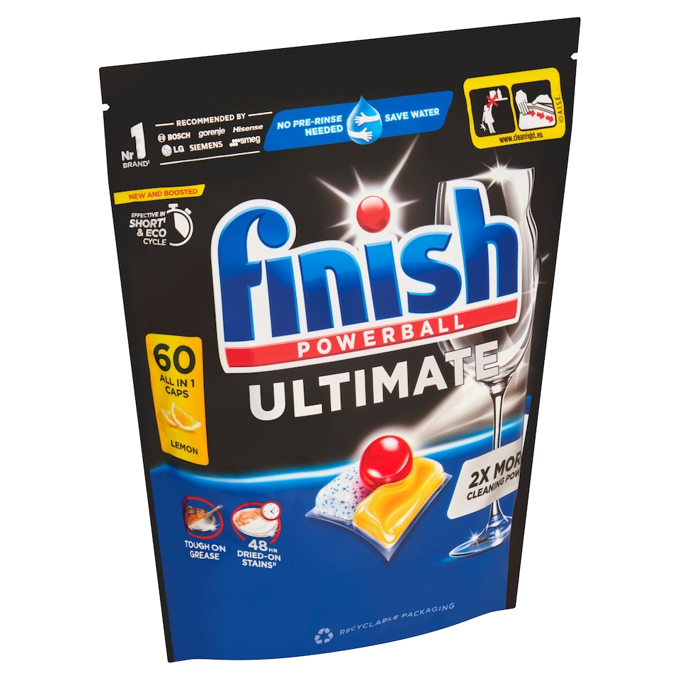 image 1 of Finish Powerball Ultimate All in 1 Lemon Dishwasher Capsules 60 pcs 774 g