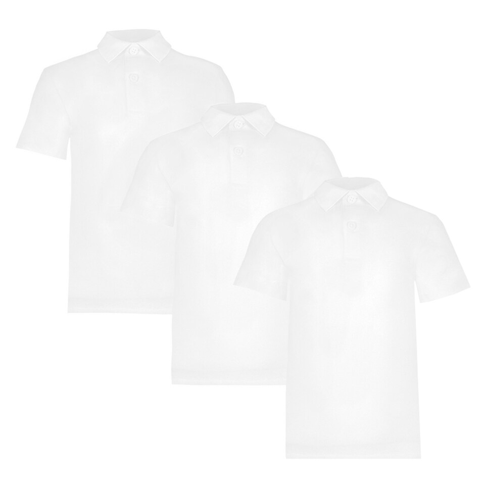 F&F School Unisex 3-Pack Pure Cotton Regular Fit Polo Shirts in White