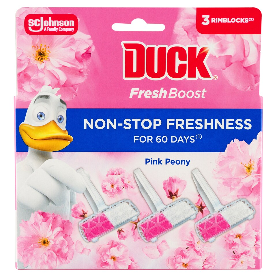 image 1 of Duck Fresh Boost Pink Peony Toilet Rim Block 3 x 16g (48g)