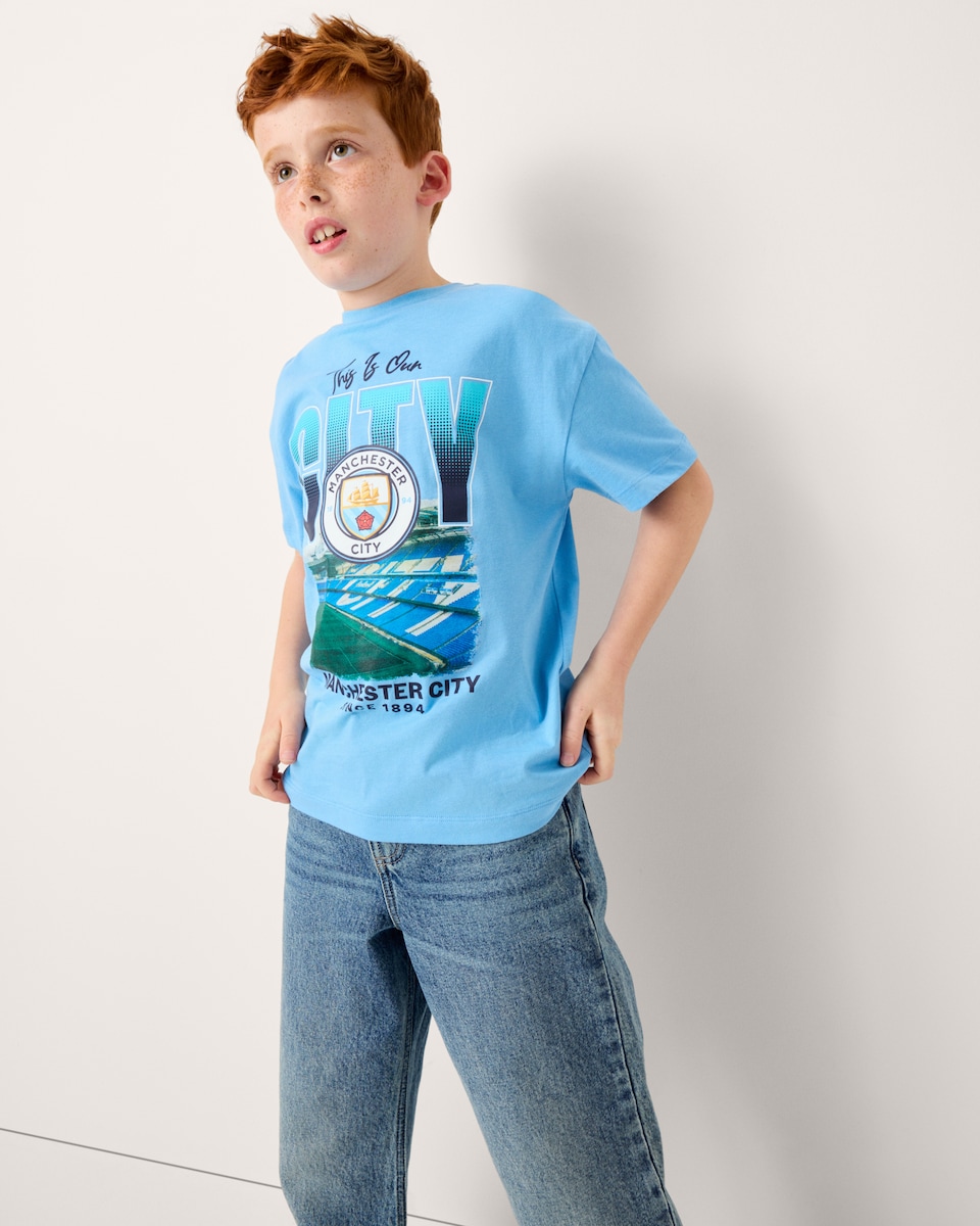 image 1 of Manchester City Pure Cotton T-Shirt in Blue