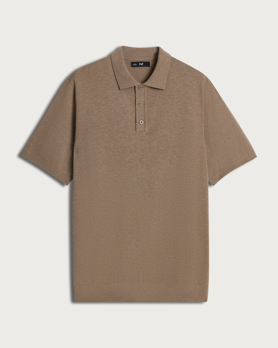 image 1 of F&F Pure Cotton Knitted Short Sleeved Polo Shirt in Brown