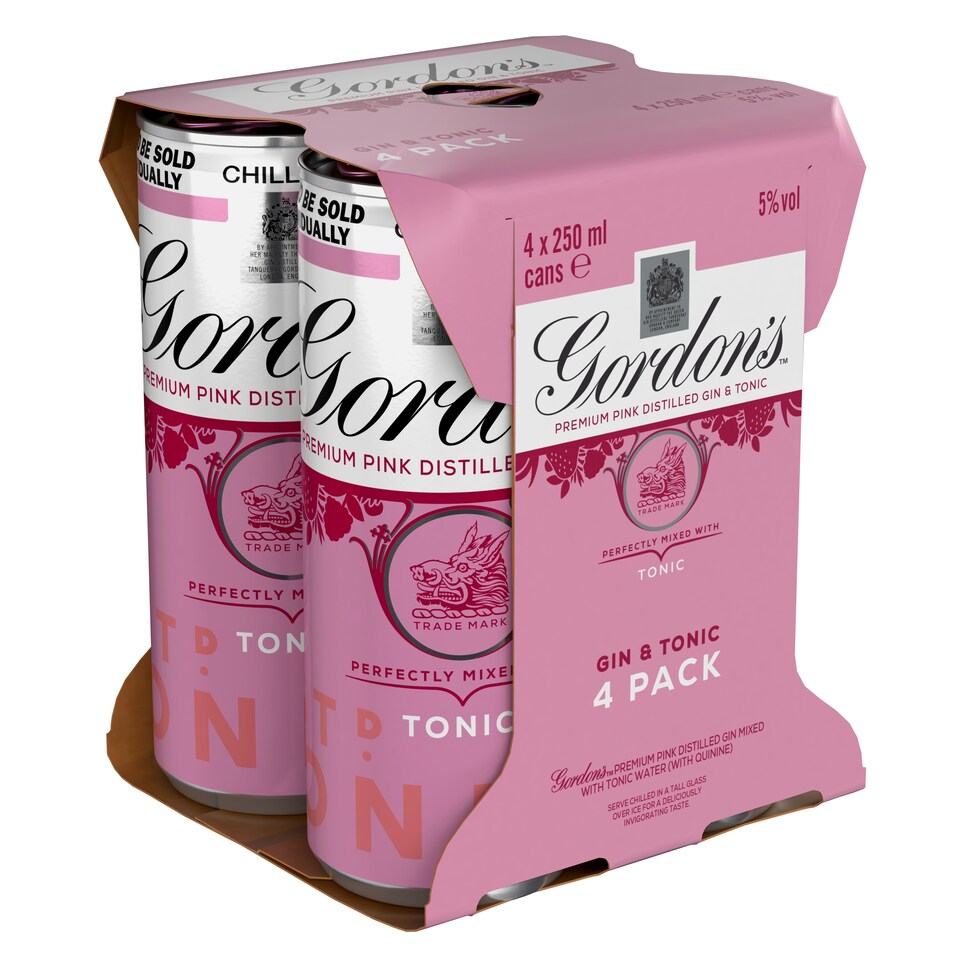 image 1 of Gordon's Premium Pink Gin & Tonic Can 5% Vol 4x250ml