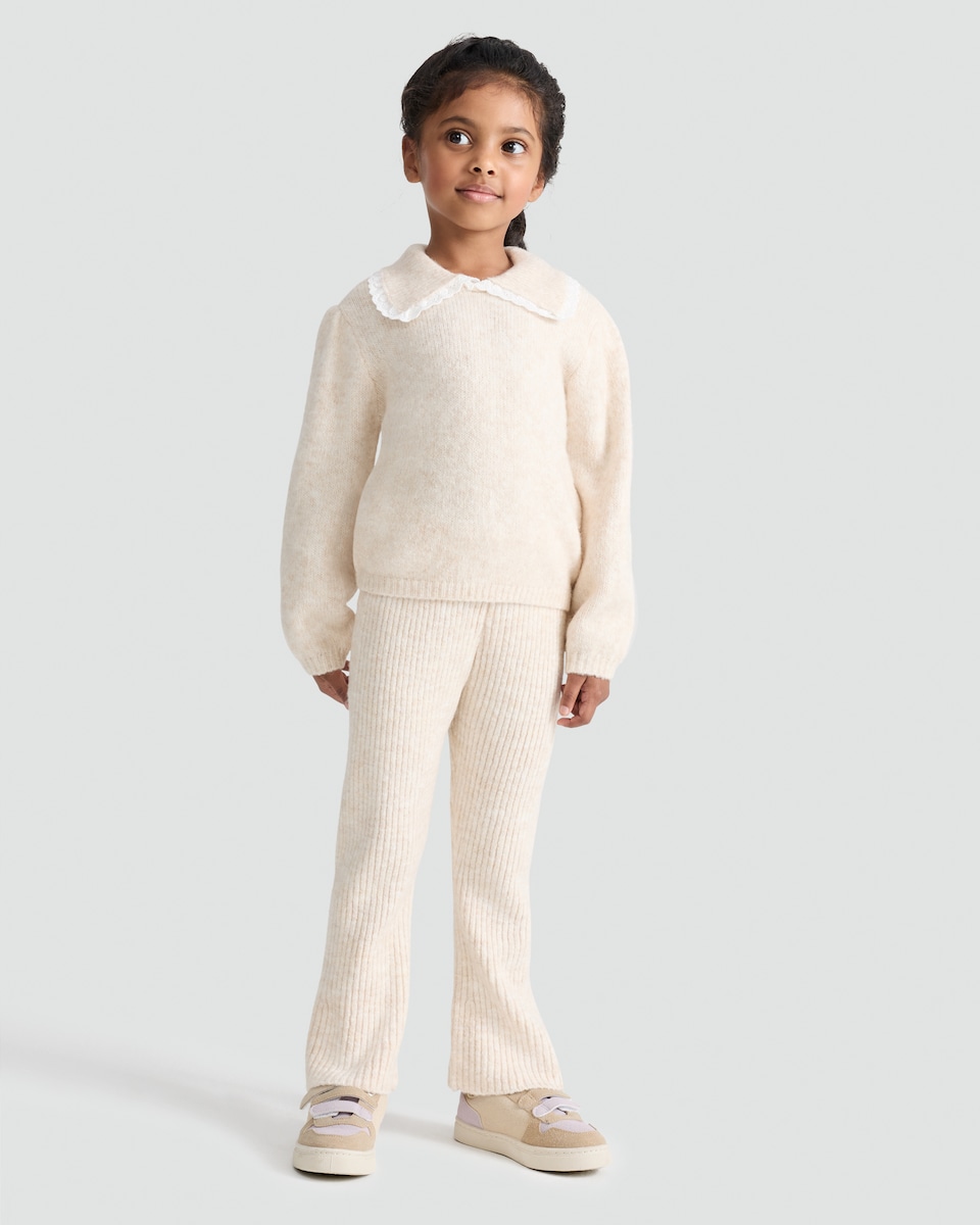 image 1 of F&F Girls Lace Trim Collar Jumper and Ribbed Leggings 2 -Piece in Cream