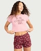 image 1 of F&F 2-Piece Cotton Rich Slogan Short Pyjama Set in Multi Pink