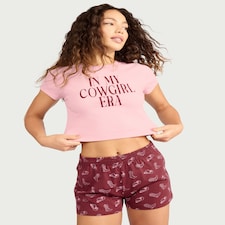 F&F 2-Piece Cotton Rich Slogan Short Pyjama Set in Multi Pink