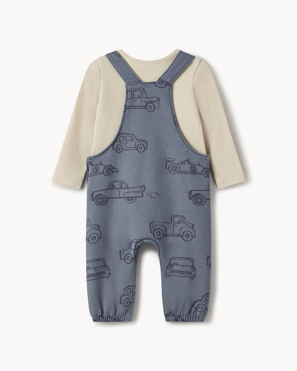 image 1 of F&F Baby 2-Piece Cotton Rich Dungaree Set in Blue