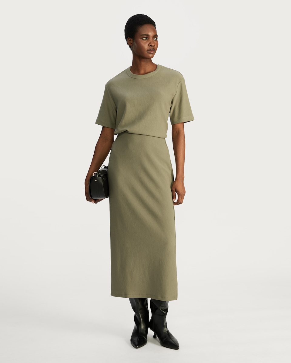 image 1 of F&F Ribbed Short Sleeved T-Shirt in Khaki