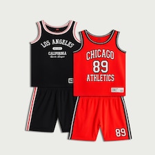 F&F Boys 2-Pack Pure Cotton Sporty Vest and Shorts Pyjama Sets in Red