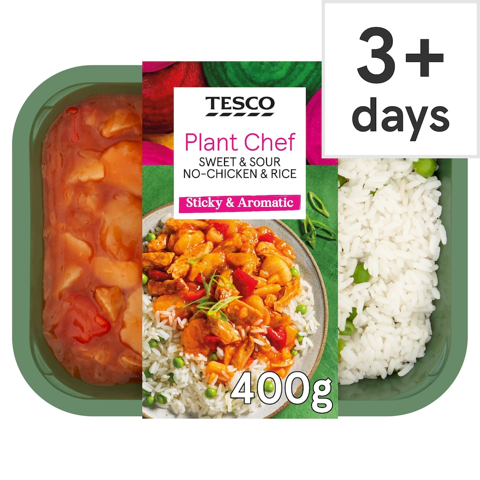 Tesco Plant Chef Sweet & Sour No-Chicken & Rice 400g
