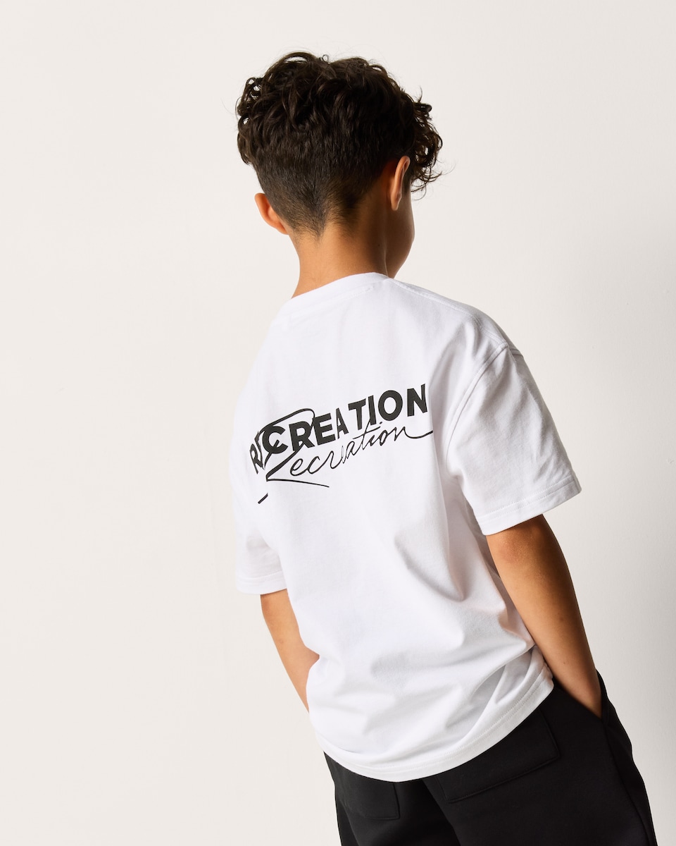 image 1 of F&F Boys Pure Cotton Slogan Oversized Fit T-Shirt in White