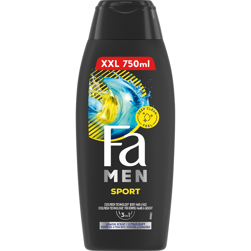 Fa Men Sport sprchový gél a pena do kúpeľa 3v1 na telo, vlasy a tvár s vôňou citróna 750 ml