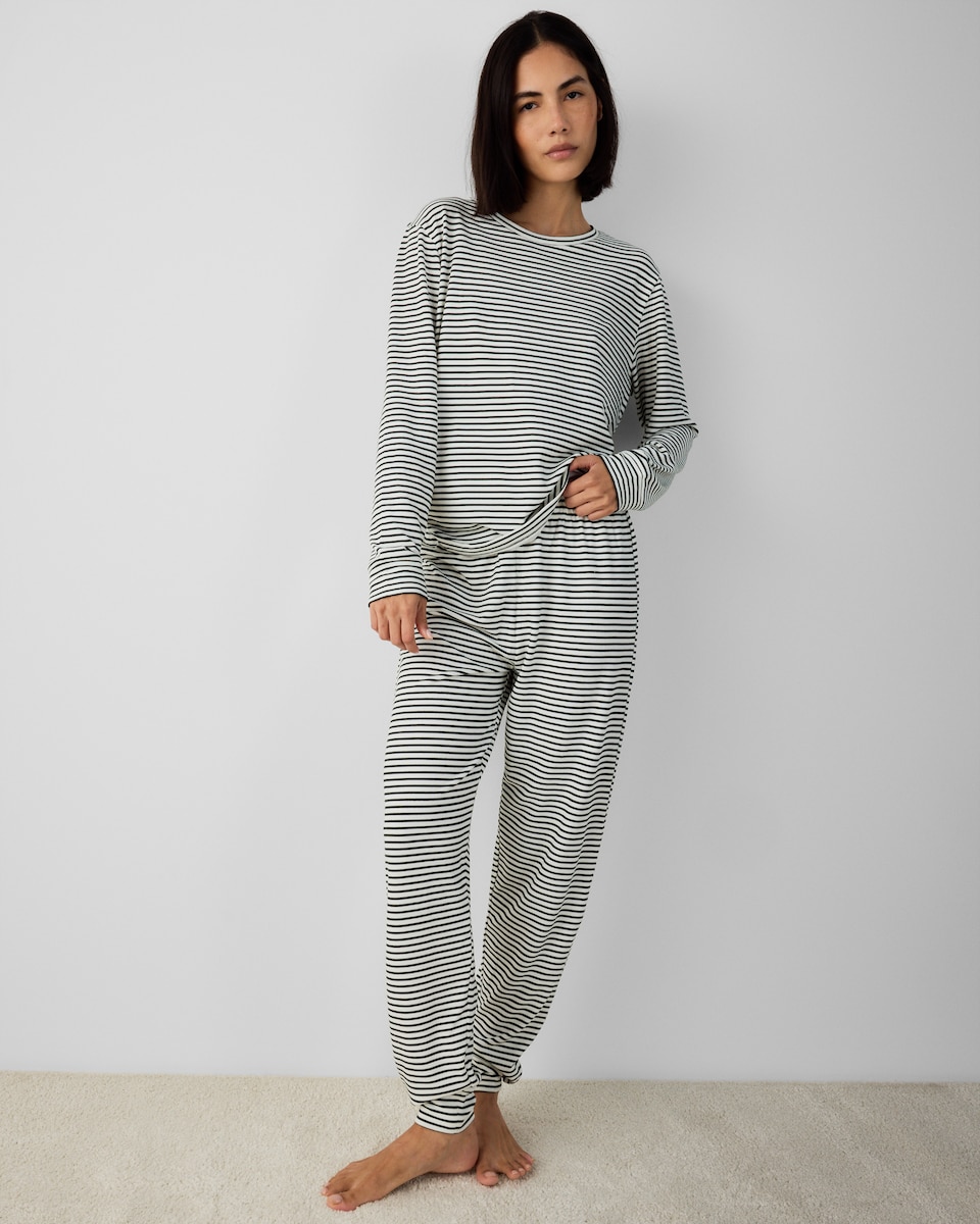 image 1 of F&F Striped Pyjama Set in Multi Green