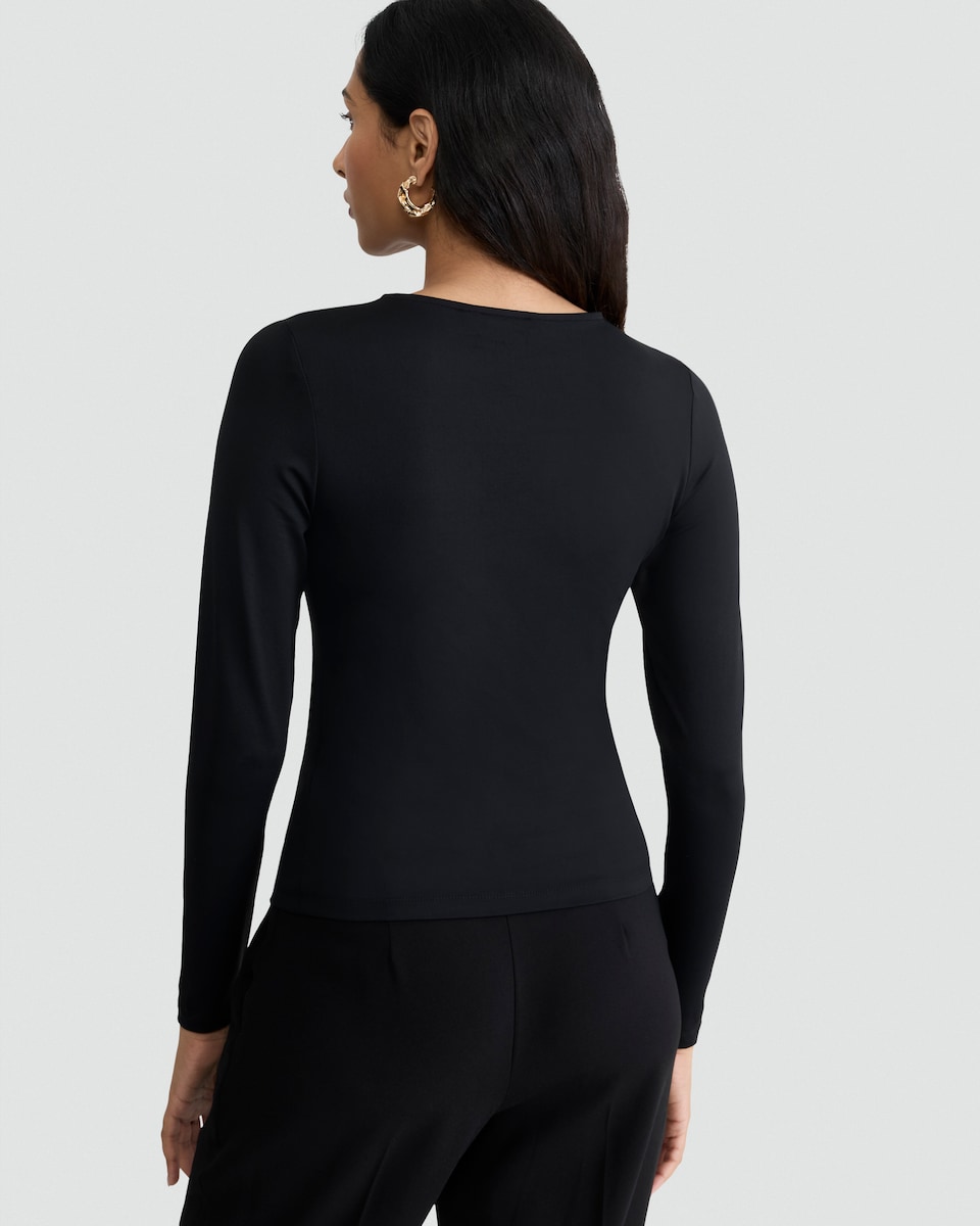 image 1 of F&F Polyamide Ring Detail Long Sleeved Top in Black