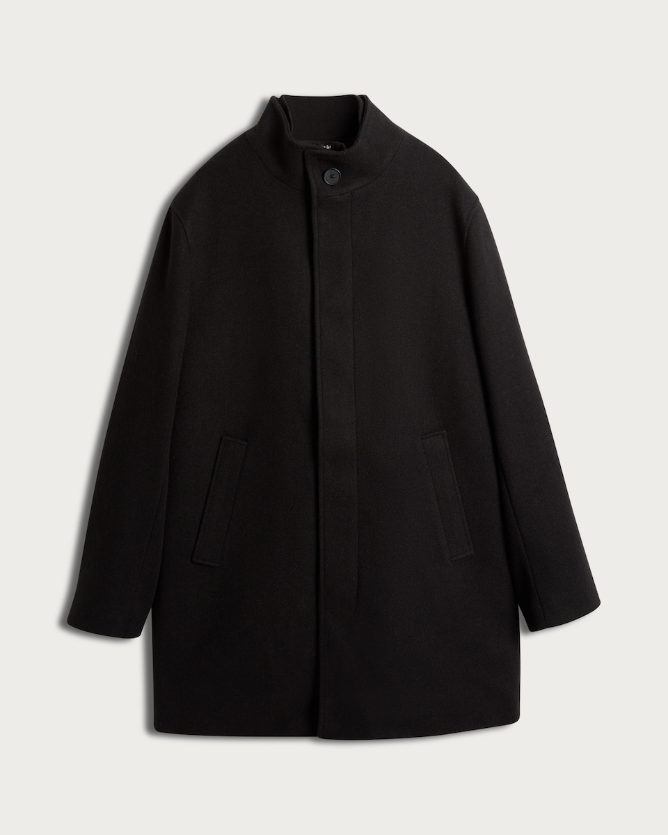 image 1 of F&F Funnel Neck Single Button Overcoat with Wool in Black