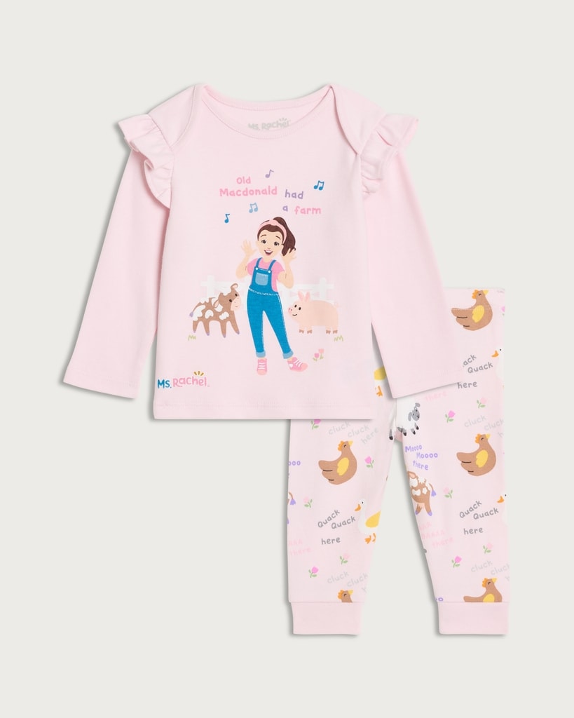 F&F Baby 2-Piece Pure Cotton Miss Rachel Pyjama Set in Pink