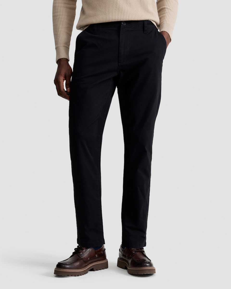 image 1 of F&F Cotton Rich Tailored Slim Fit Chino Trousers in Black