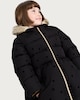 image 1 of F&F Girls Heart Print Faux Fur Hooded Puffer Coat in Black