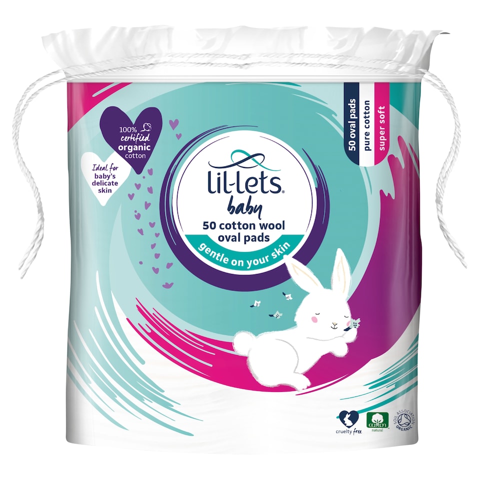 Lil-Lets Baby Cotton Wool Oval Pads 50 Pack