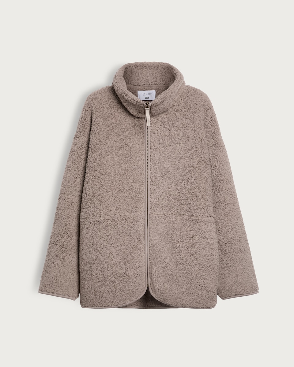 image 1 of F&F Textured Funnel Neck Zip Through Jacket in Natural
