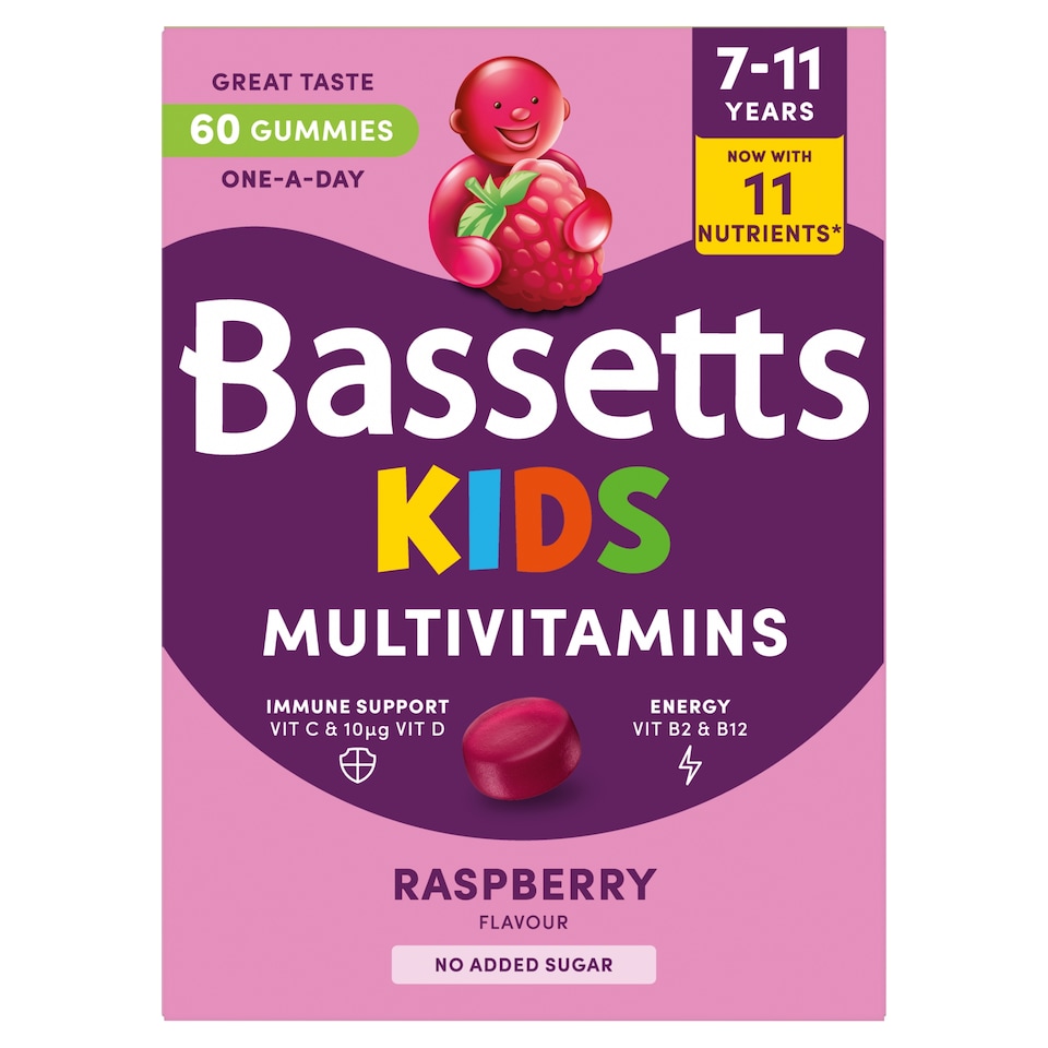 image 1 of Bassetts Kids Multivitamin Gummies 7-11 years Raspberry x 60