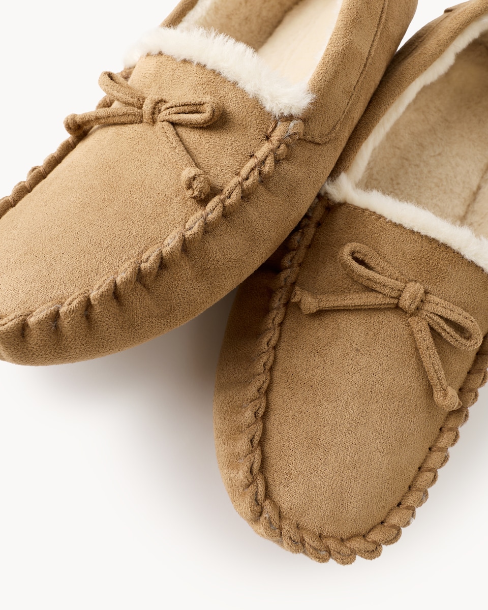 image 1 of F&F Faux Suede Moccasin Slippers in Neutral