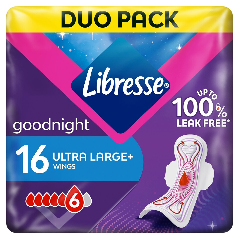 Libresse Ultra Large+ Goodnight szárnyas egészségügyi betét, éjszakai használatra 2 x 8 db  1. kép