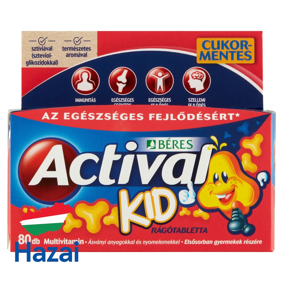 Béres Actival Kid rágótabletta komplex étrend-kiegészítő multivitamin 80 x 1 g (80 g)  1. kép