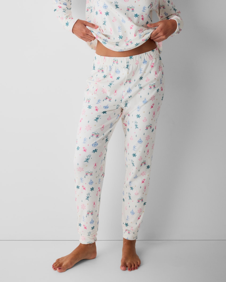 image 1 of Christmas Printed Pyjama Set in Cream
