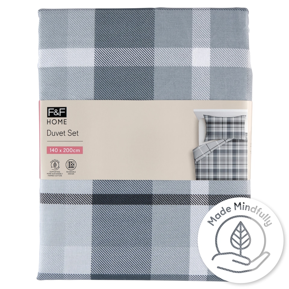 F&F Home Black Check Duvet Set 140 x 200 cm