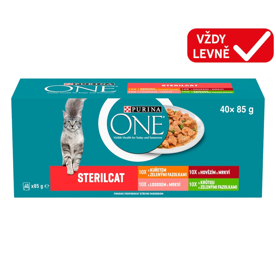 Obrázek 1 pro produkt Purina ONE Sterilised kapsičky pro kočky hovězí, kuře, losos, krůta ve šťávě 40 x 85g