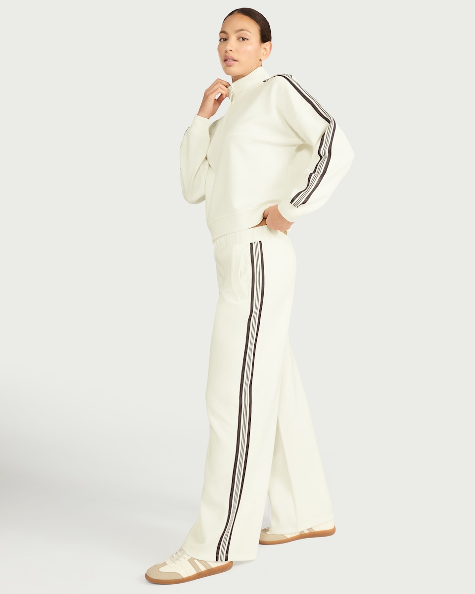 image 1 of F&F Active AFTERCLASS Side Stripe Half Zip Sweatshirt in Cream
