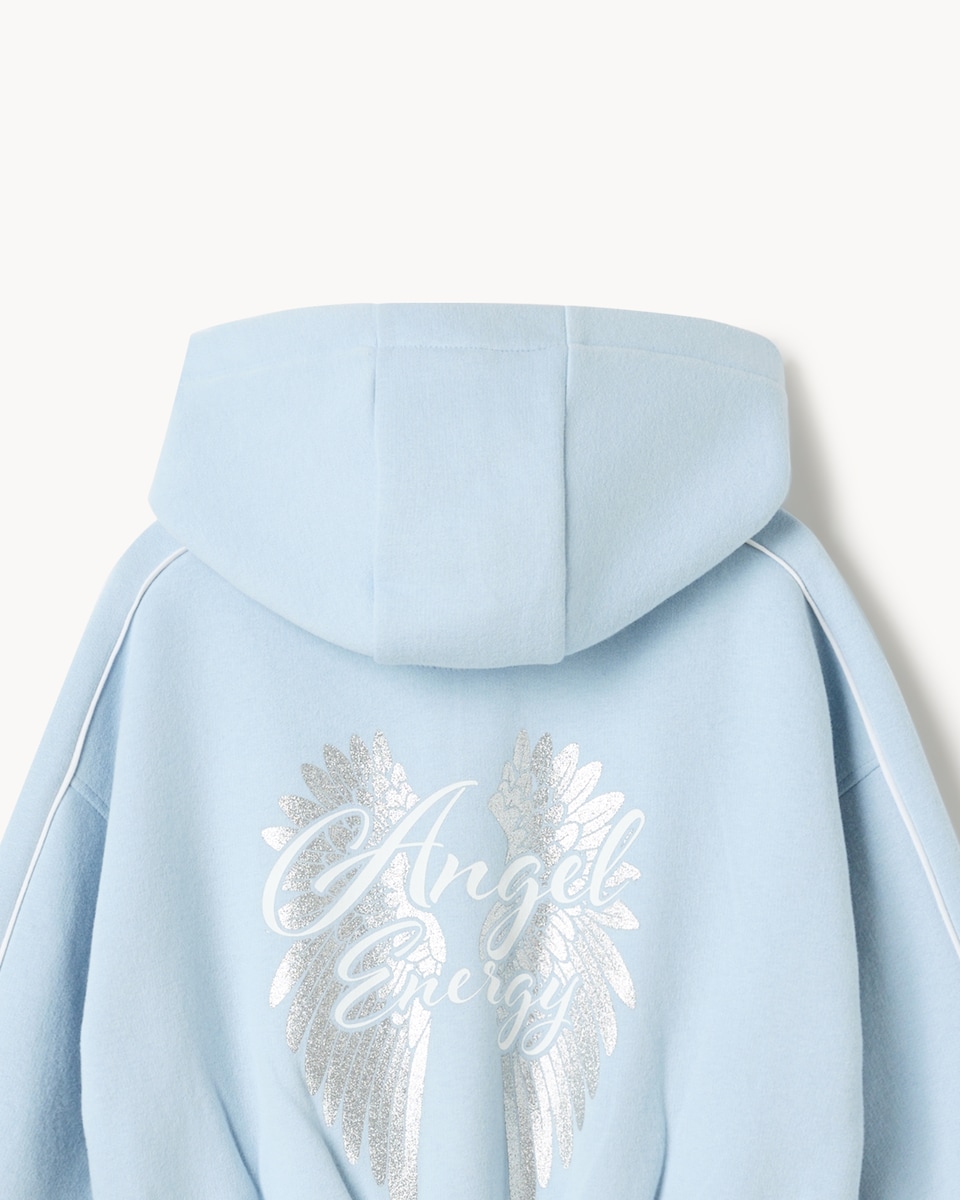 image 1 of F&F Girls Cotton Rich Angel Zip Up Hoodie in Blue
