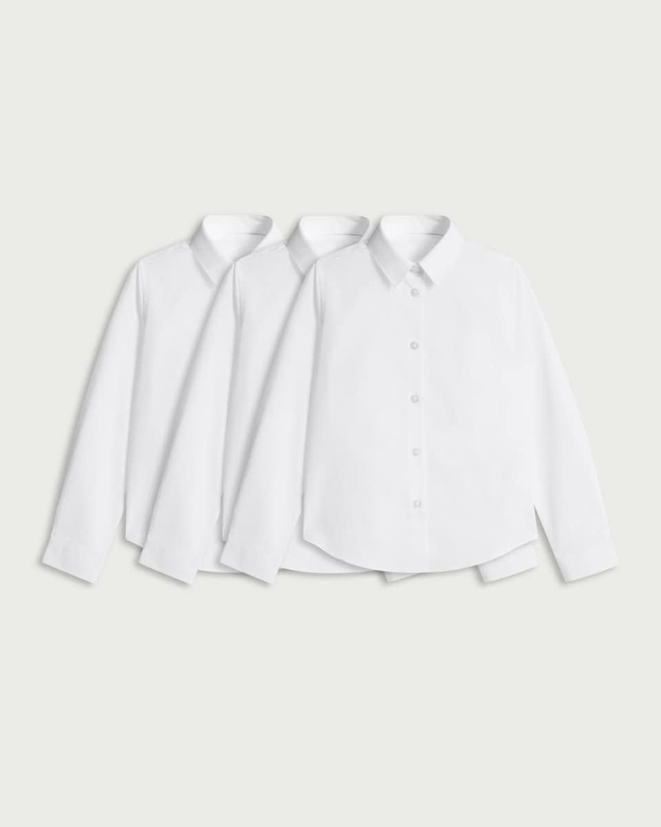 image 1 of F&F School Girls 3-Pack Cotton Rich Slim Fit Long Sleeved Shirts in White