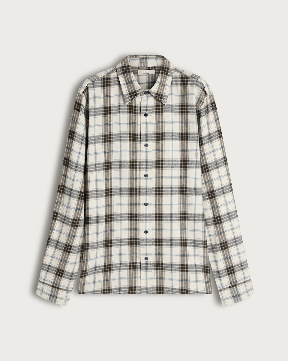image 1 of F&F Pure Cotton Check Print Long Sleeved Shirt in Cream