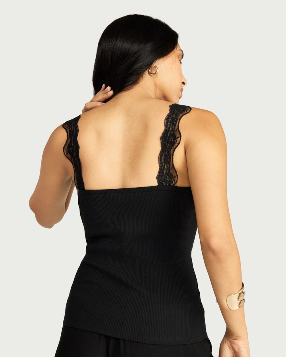 image 1 of F&F Cotton Rich Lace Trim Vest in Black