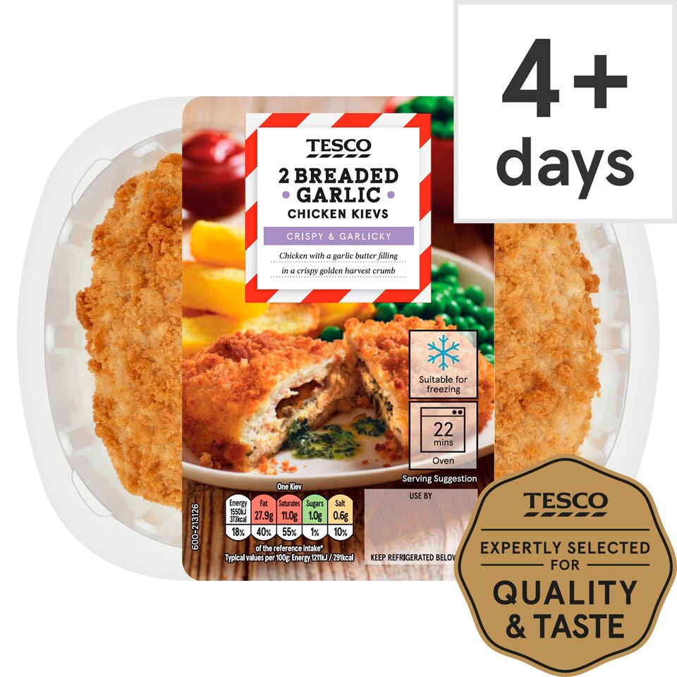 Tesco 2 Breaded Garlic Chicken Kievs 270G Tesco Groceries