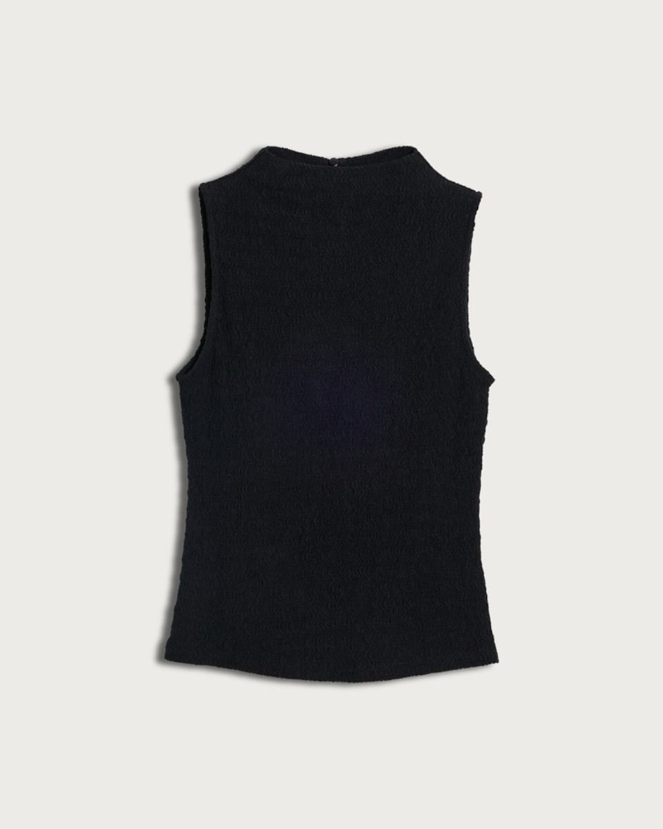 F&F Cotton Rich Crinkle Textured High Neck Sleeveless Top in Black