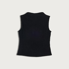 F&F Cotton Rich Crinkle Textured High Neck Sleeveless Top in Black