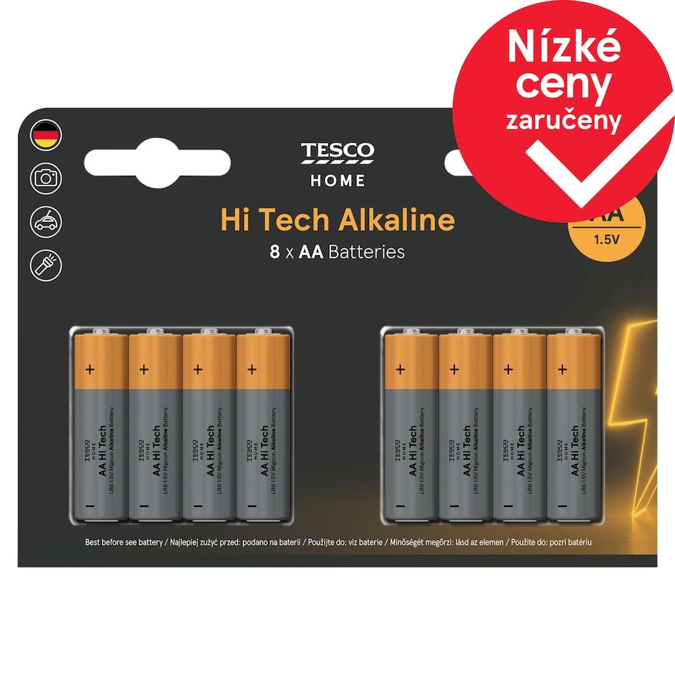 Tesco Home Hi Tech Alkaline Batteries AA 8 pcs