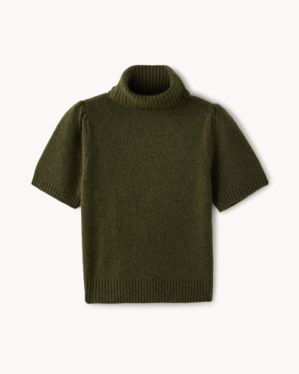 image 1 of F&F Roll Neck Puff Sleeved Jumper with Wool in Olive