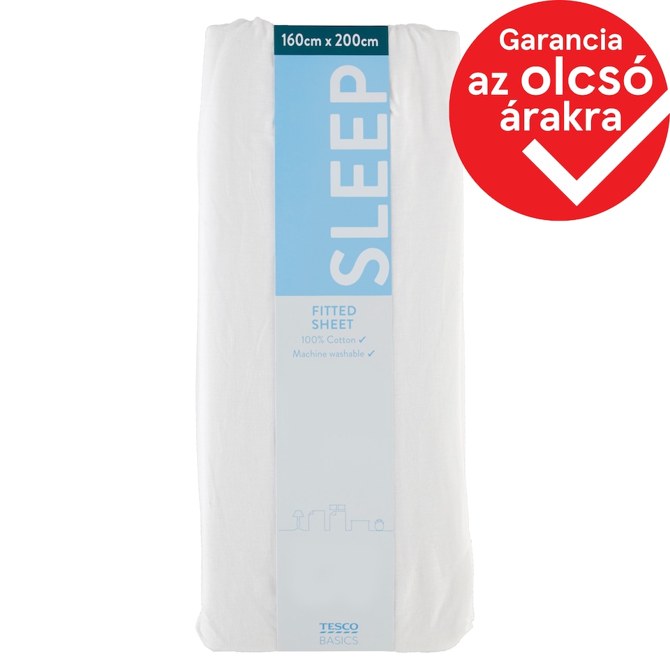 Tesco Basics fehér gumis lepedő 160 cm x 200 cm