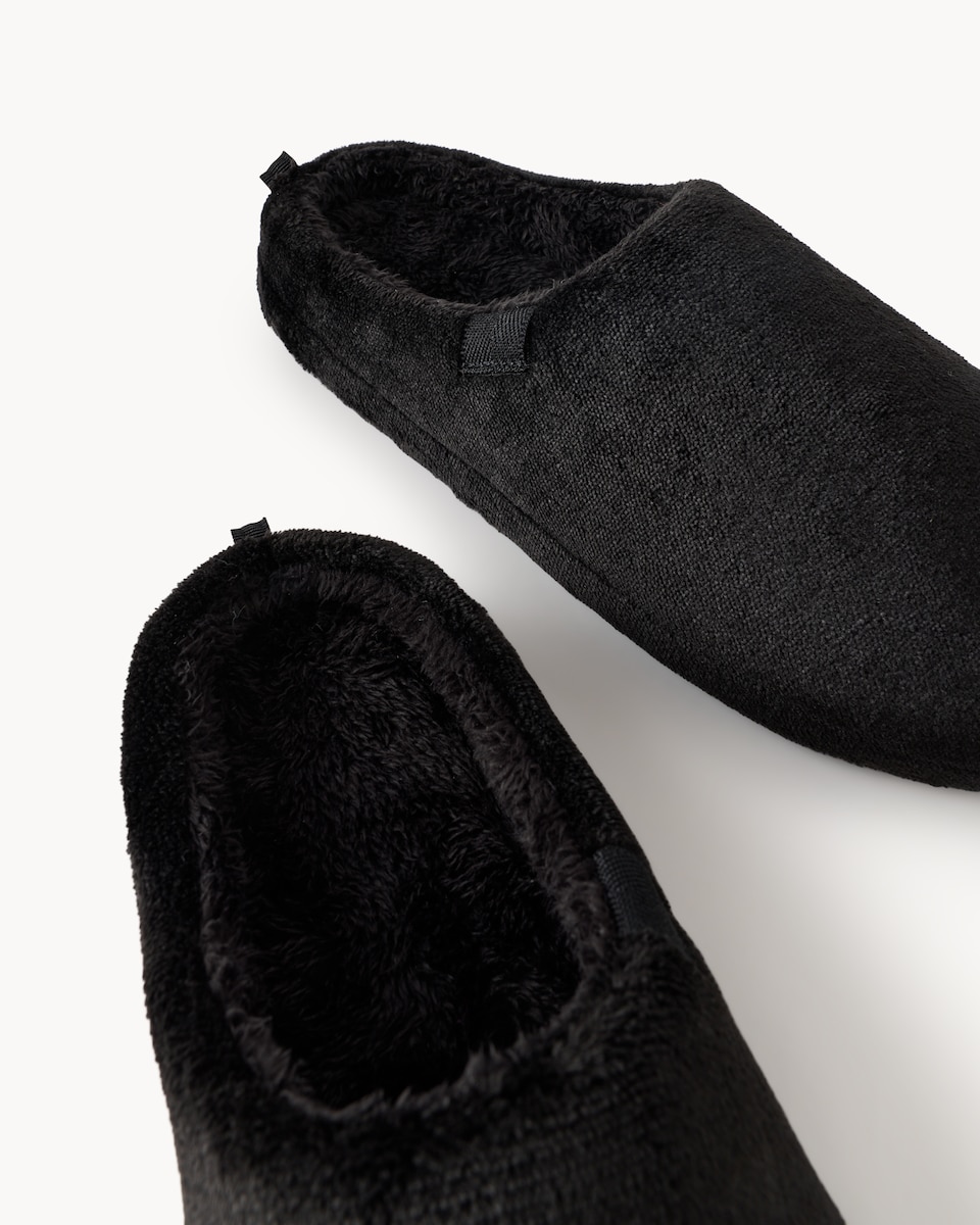 image 1 of F&F Fleece Mule Slippers in Black