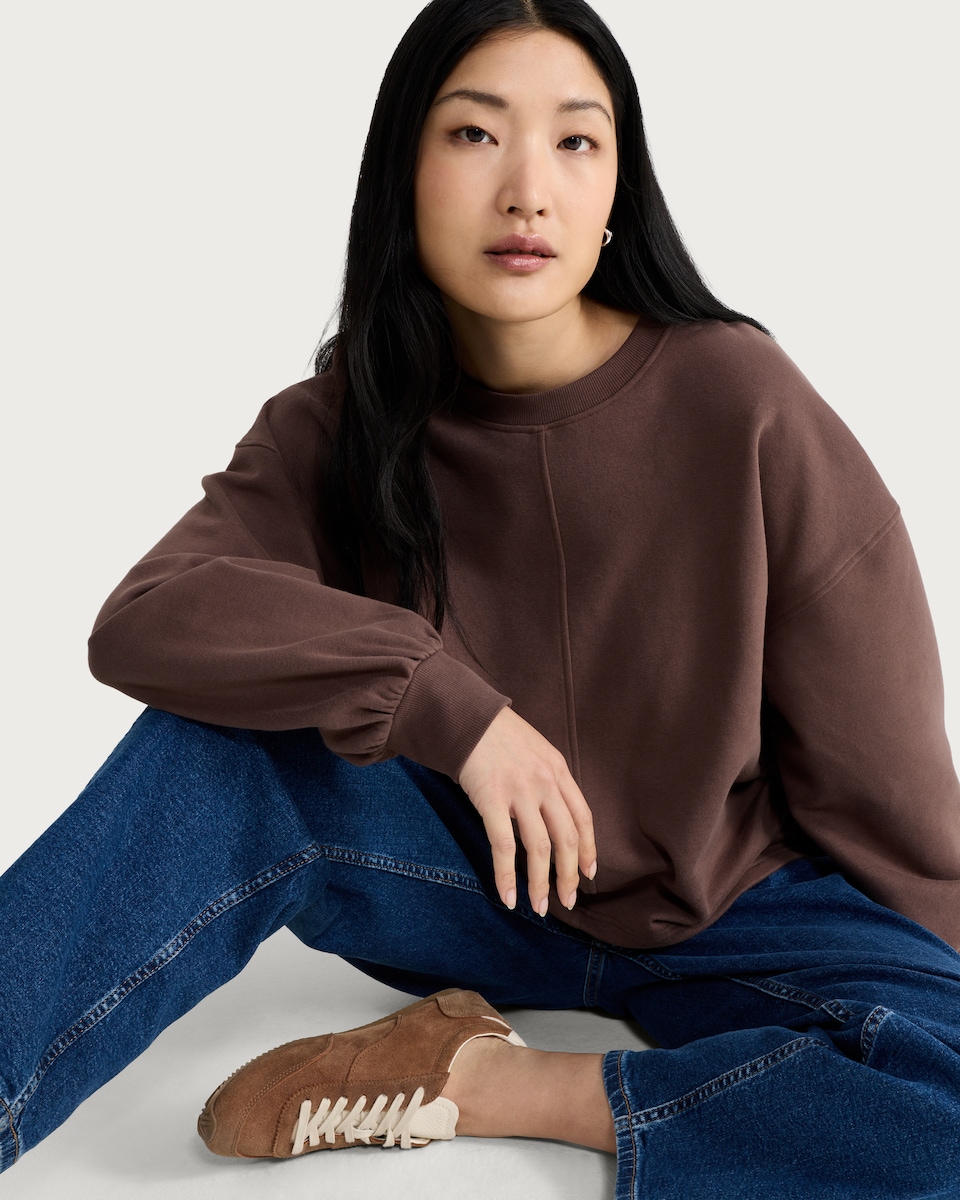 image 1 of The F&F Edit Cotton Rich Ruched Side Tie Detail Sweatshirt in Brown
