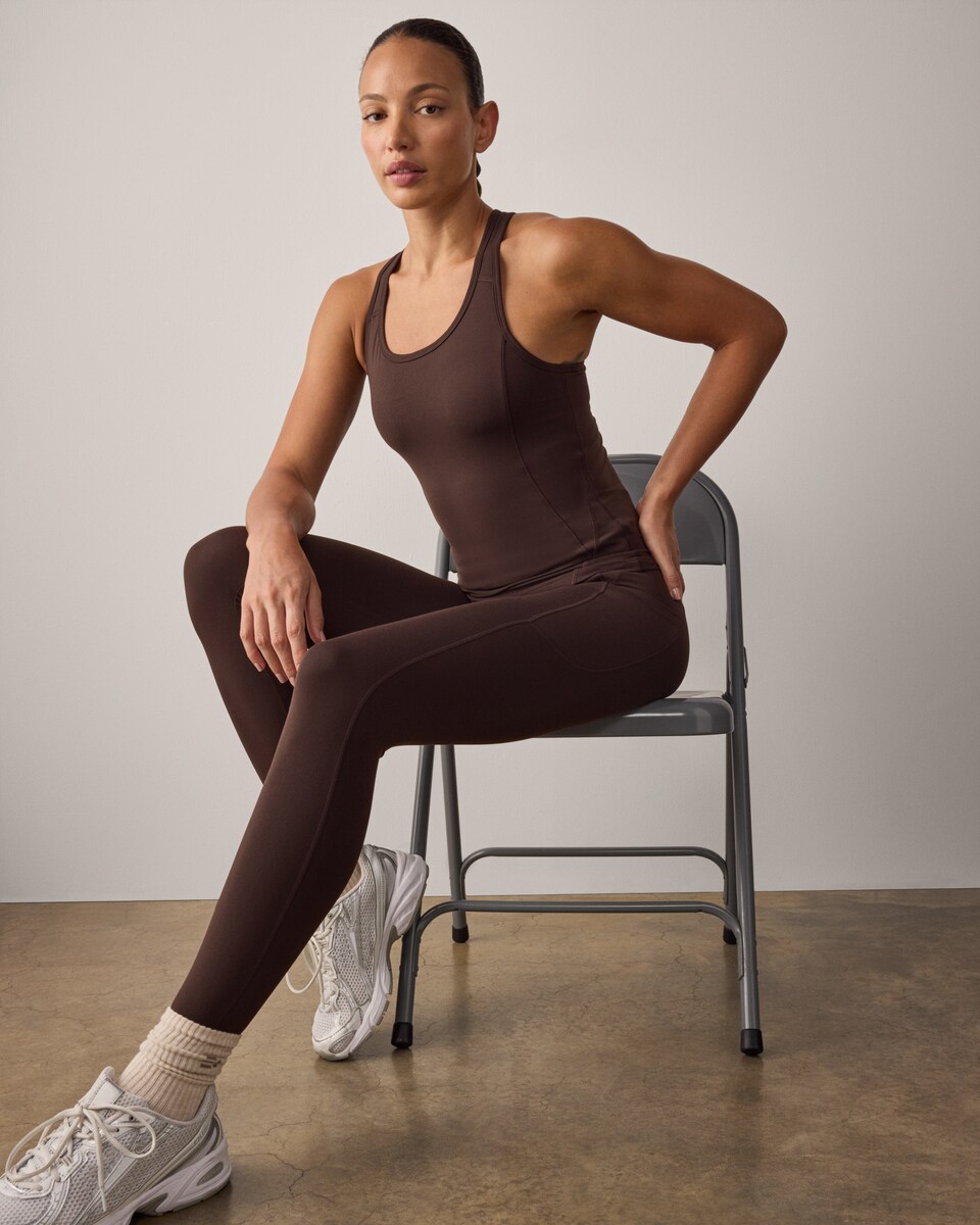 image 1 of F&F Active ULTRAMOVE High Waisted Pocket Leggings in Chocolate