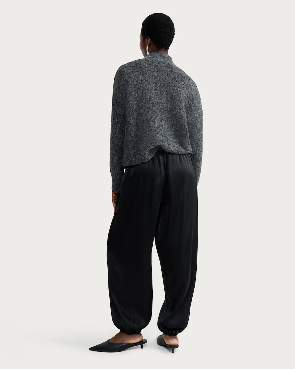 image 1 of F&F Satin Wide Leg Cuffed Trousers in Black