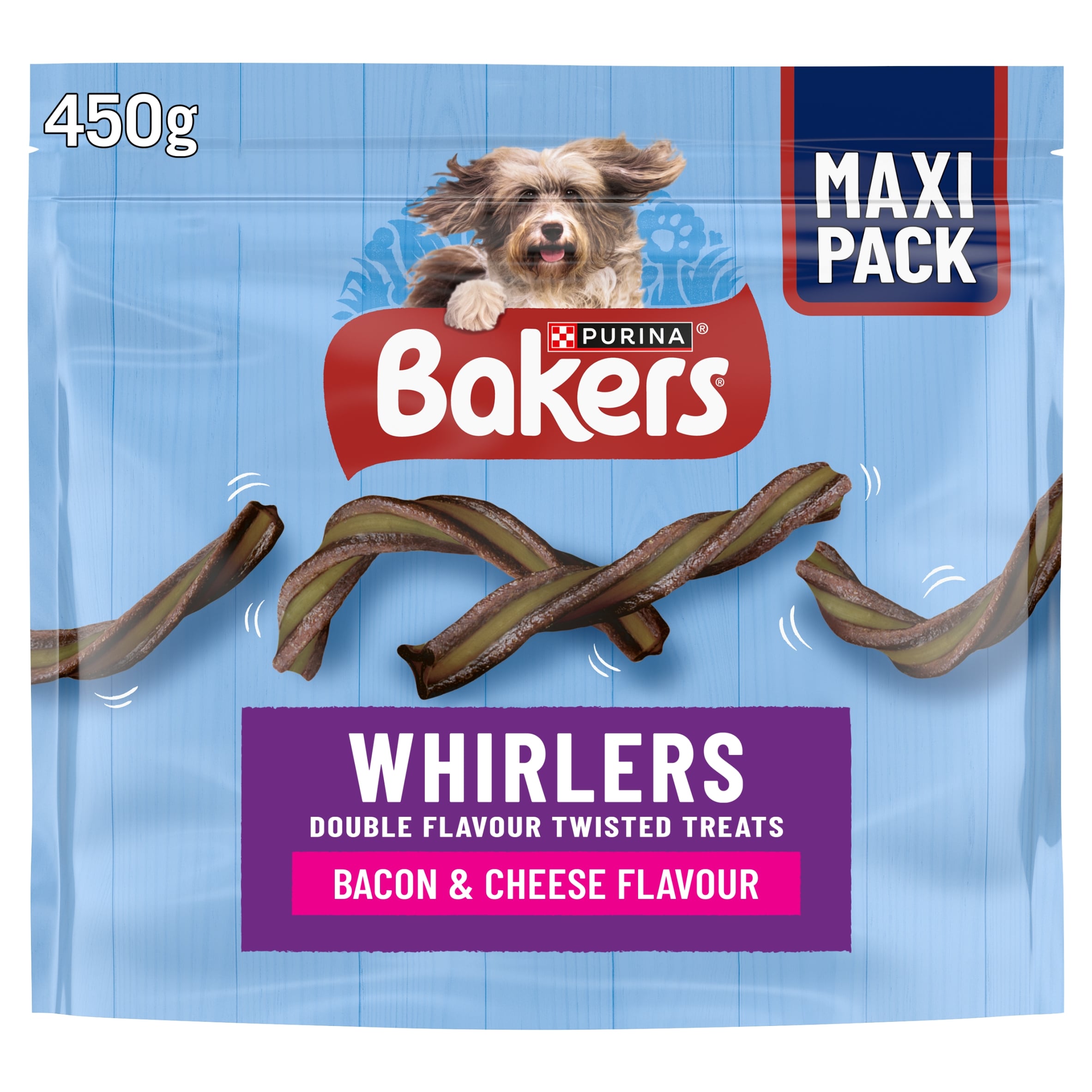 BAKERS Whirlers Bacon and Cheese Dog Treats 450g