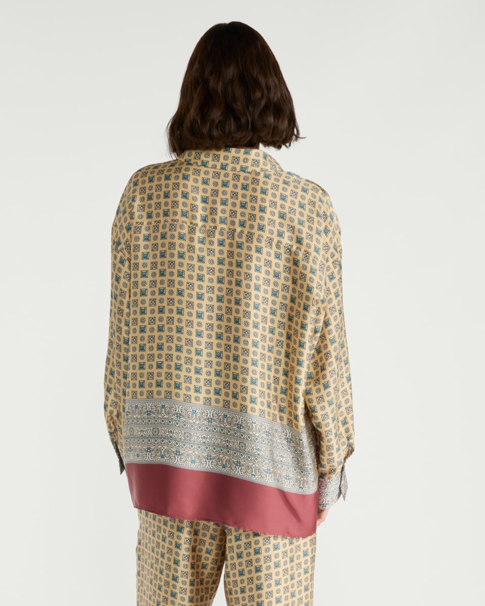 image 1 of F&F Satin Geometric Print Long Sleeved Co-ord Shirt in Multi