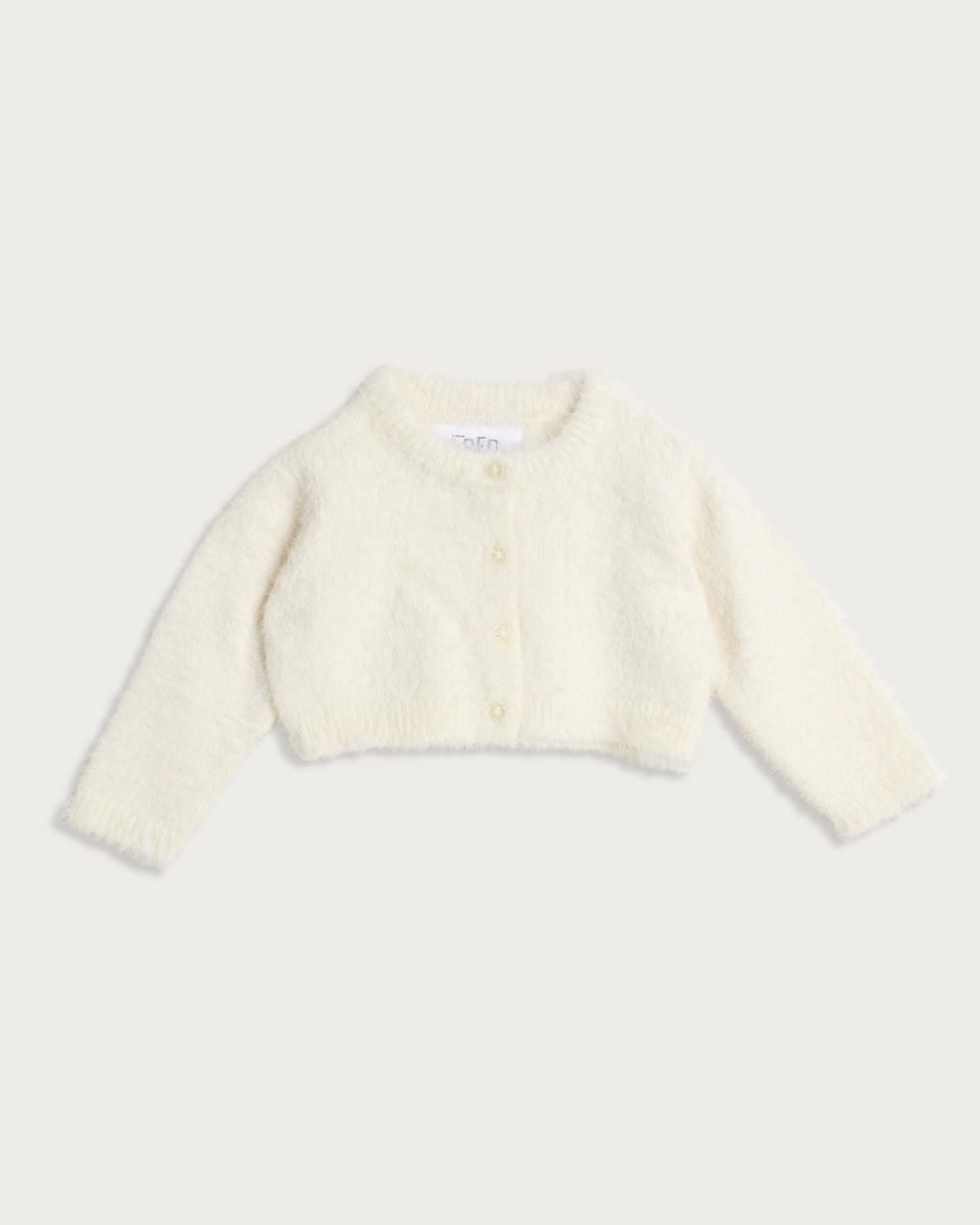 image 1 of F&F Baby Fluffy Textured Button Up Cardigan in Cream